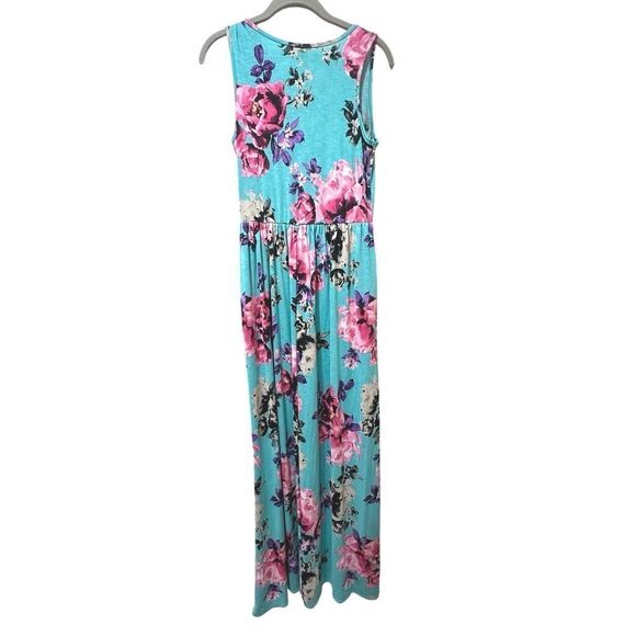 VINTAGE 90’s USA Made Floral Sleeveless Maxi Dress Medium BOHO Fairy Tropical - Picture 4 of 16